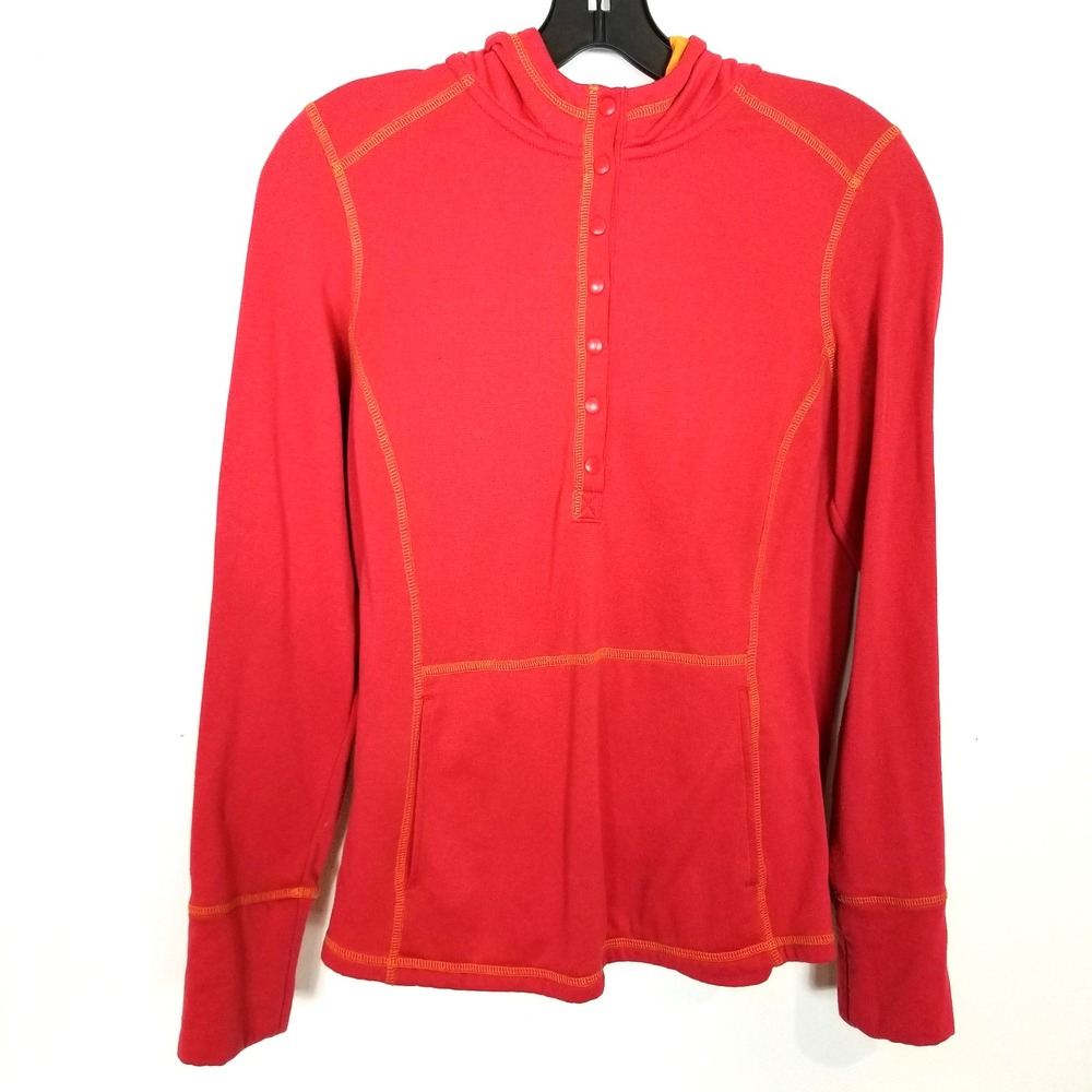 REI  Womens Quarter Snap Hooded Pullover Sweatshirt Sz M Baselayer Hiking Orange